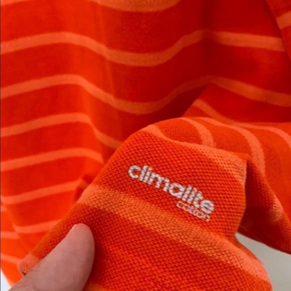 Adidas Climate Men Orange Collared Short Sleeve Striped Polo Shirt Size XXL - Picture 7 of 12